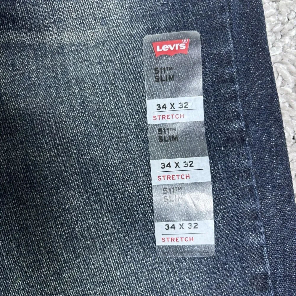 Levis 511 Slim Jeans Mens 34x32 Denim Blue Stretch Preppy Designer Flex NWTGS